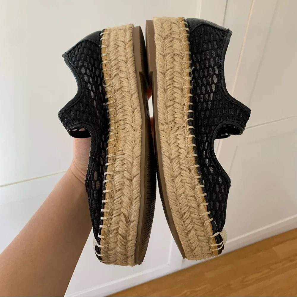 Wild Pair Black Mesh Buckle Espadrille Flat Shoes Size 5 ½